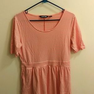 Lands' End coral pink striped dress with pockets size M
